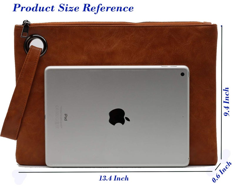 Amaze Womens Oversized Clutch Bag Large PU Leather Pouch Evening Handbags Envelope Purse with Wristlet Shoulder Lady (Brown) - Image 2